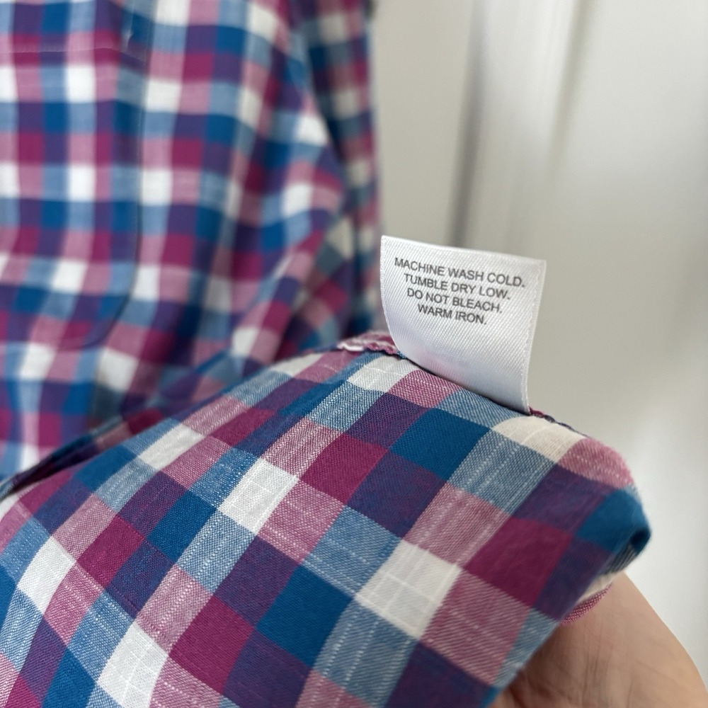 Johnston & Murphy | Men's Button-Up Purple and Blue Check Cotton Shirt - Picture 4 of 8